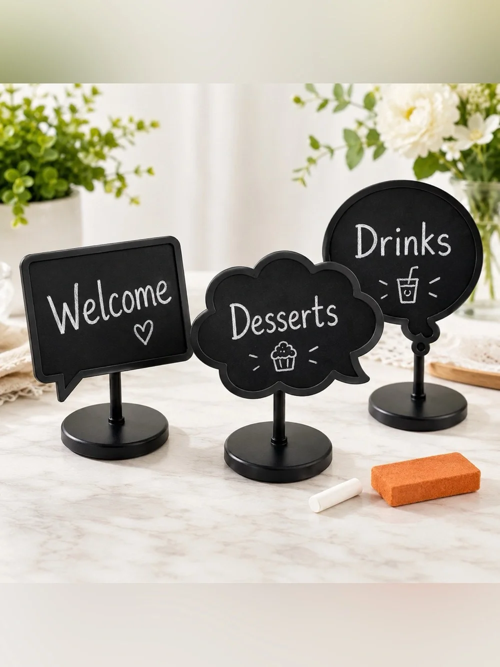 Photofolio Chalkboard Sign Set Tabletop Message Boards Reusable With Stands